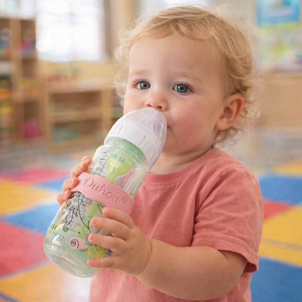 Personalized Engraved Silicone Bottle Label, Reusable Daycare/School Band- Pack of 4