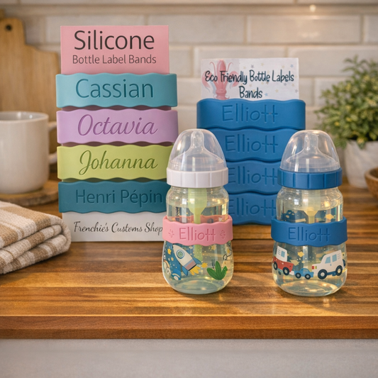 Personalized Engraved Silicone Bottle Label, Reusable Daycare/School Band