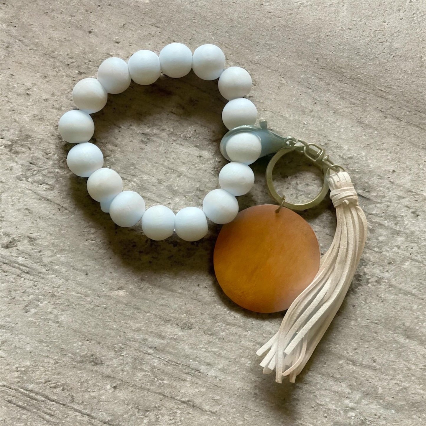 Personalized Wristlet Keychain, Engraved Keychain, Wood Bead Keychain, Bracelet Keychain, Gift for Her, Gift for Mom, Monogram Keychain