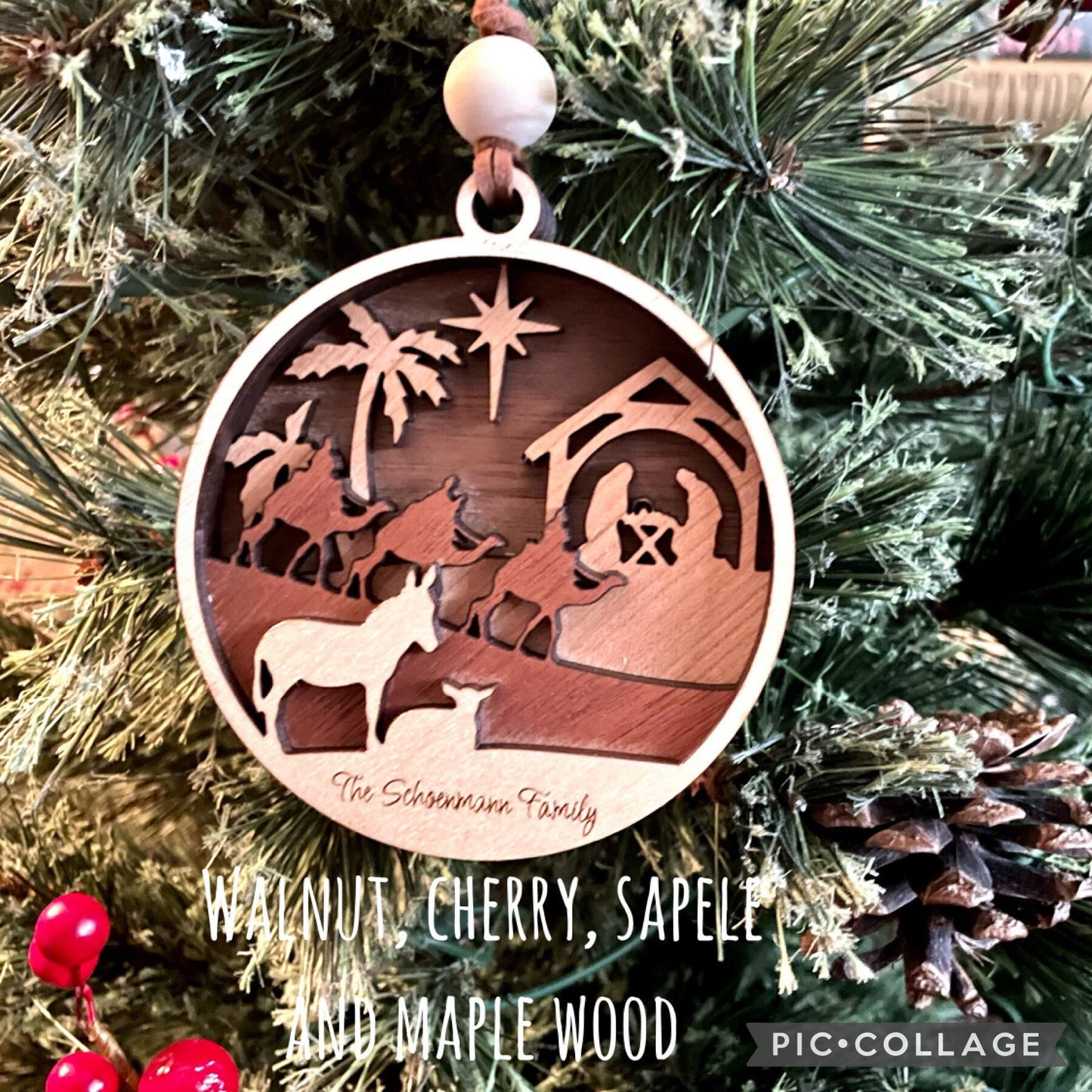 Engraved Wood Ornament, Personalized Nativity Ornament , Religious Ornament, Farmhouse Decor, Ornament, Christmas Gift for mom