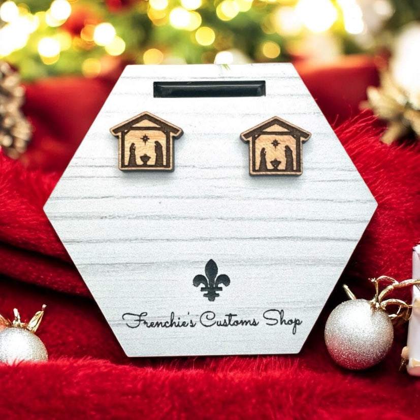 Wood Stud Earrings, Farmhouse stud earrings, Nativity earrings, Religious Jewelry, Gift for Christmas, Gift for mom