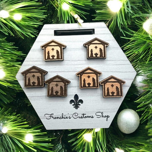 Wood Stud Earrings, Farmhouse stud earrings, Nativity earrings, Religious Jewelry, Gift for Christmas, Gift for mom