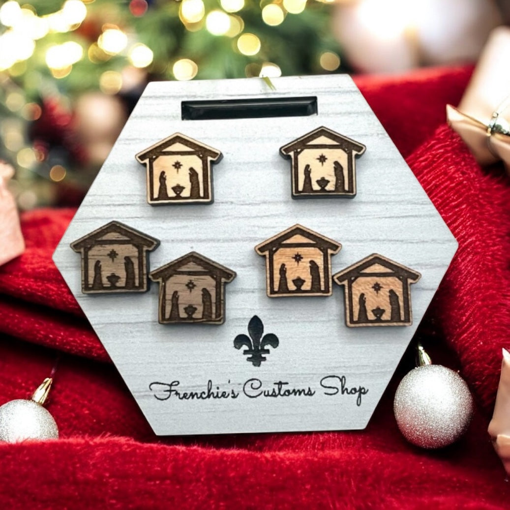 Wood Stud Earrings, Farmhouse stud earrings, Nativity earrings, Religious Jewelry, Gift for Christmas, Gift for mom