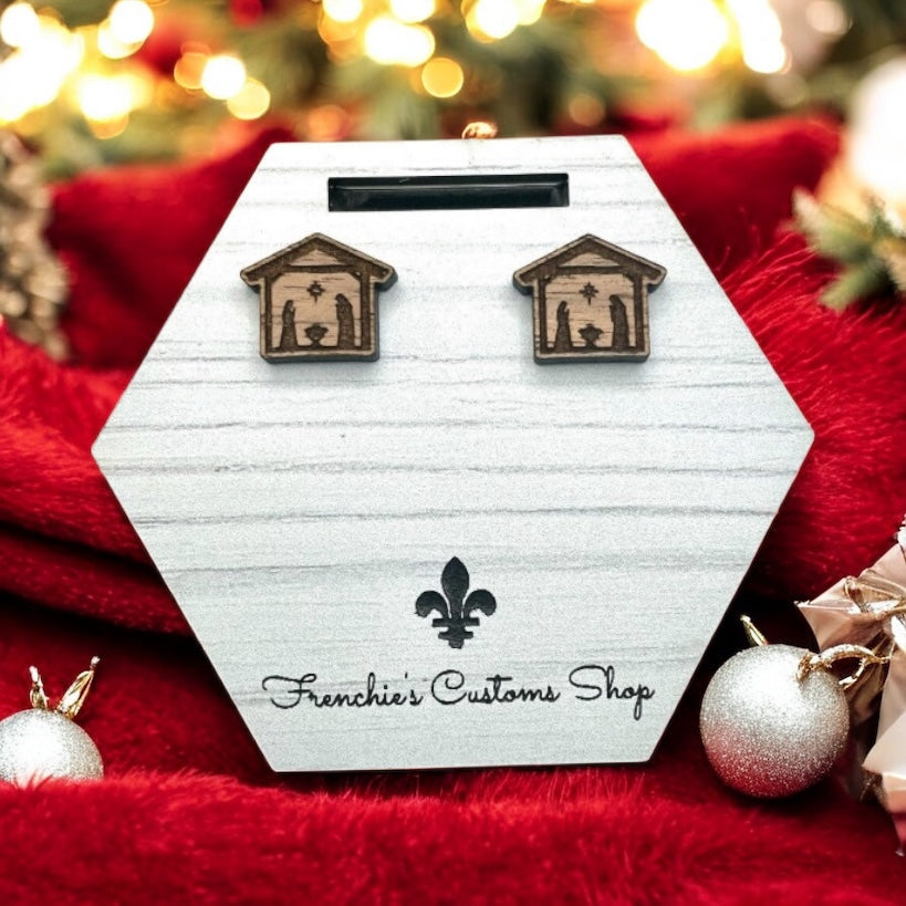 Wood Stud Earrings, Farmhouse stud earrings, Nativity earrings, Religious Jewelry, Gift for Christmas, Gift for mom