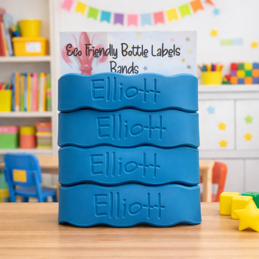 Personalized Engraved Silicone Bottle Label, Reusable Daycare/School Band- Pack of 4