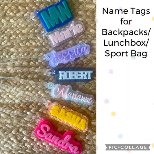 Personalized Keychain for Backpack, Custom Name Tag for School bag, Glitter Name Tag for diaper bag, ID tag for Backpack, Tag for Luggage