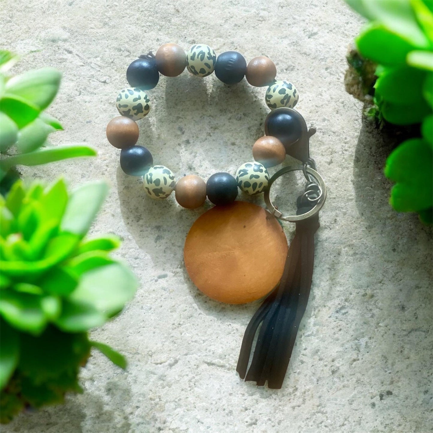 Personalized Wristlet Keychain, Engraved Keychain, Wood Bead Keychain, Bracelet Keychain, Gift for Her, Gift for Mom, Monogram Keychain