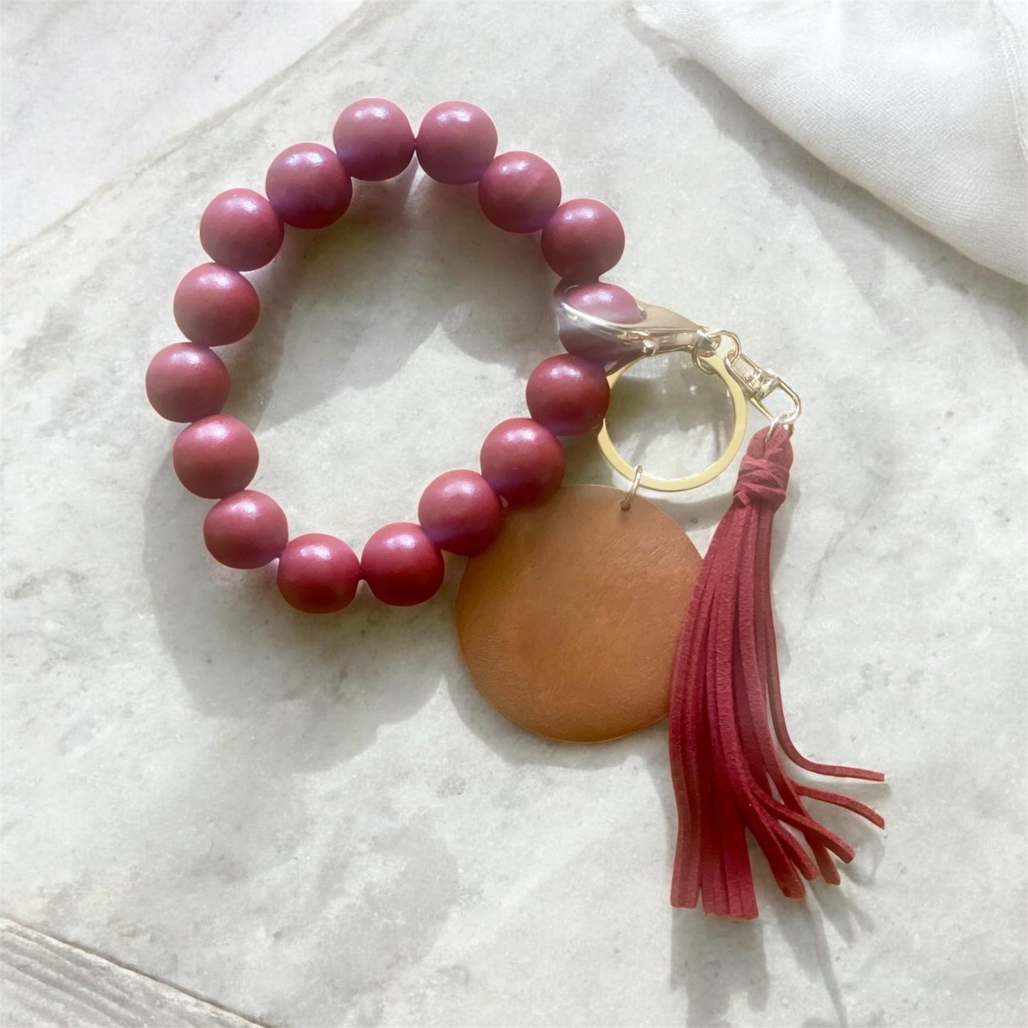 Personalized Wristlet Keychain, Engraved Keychain, Wood Bead Keychain, Bracelet Keychain, Gift for Her, Gift for Mom, Monogram Keychain