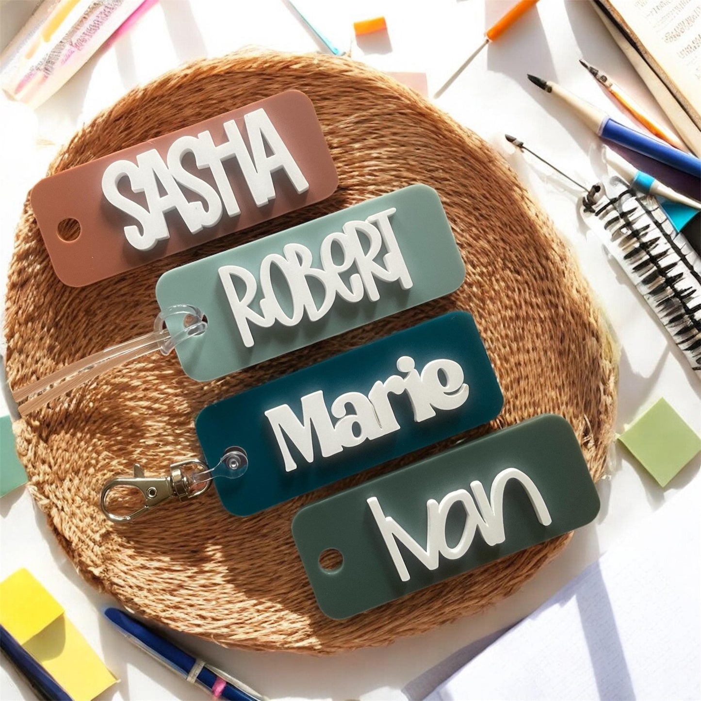 Personalized earth tone Kids Name Tag for Backpack | Custom Acrylic Bag Tag | School Backpack Name Tag | Back to School Gift | Name Keychain