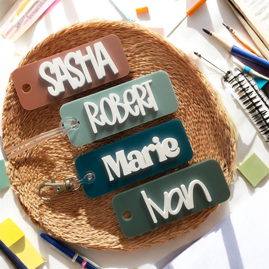 Personalized earth tone Kids Name Tag for Backpack | Custom Acrylic Bag Tag | School Backpack Name Tag | Back to School Gift | Name Keychain