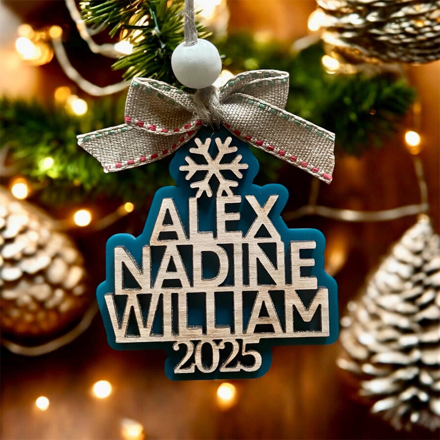 Personalized Engraved Ornament, Wood Ornament, Holiday Decor, Family Ornament, Christmas family ornament up to 10 people