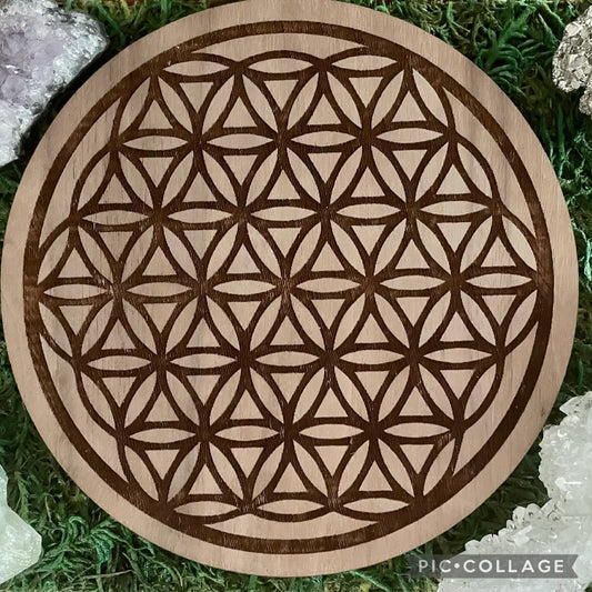 Laser Engraved Flower of Life Board, Chakra Mat,Meditation Tool, Altar Décor, Dowsing, Sacred Geometry, Crystal Grid,Mystical Gift