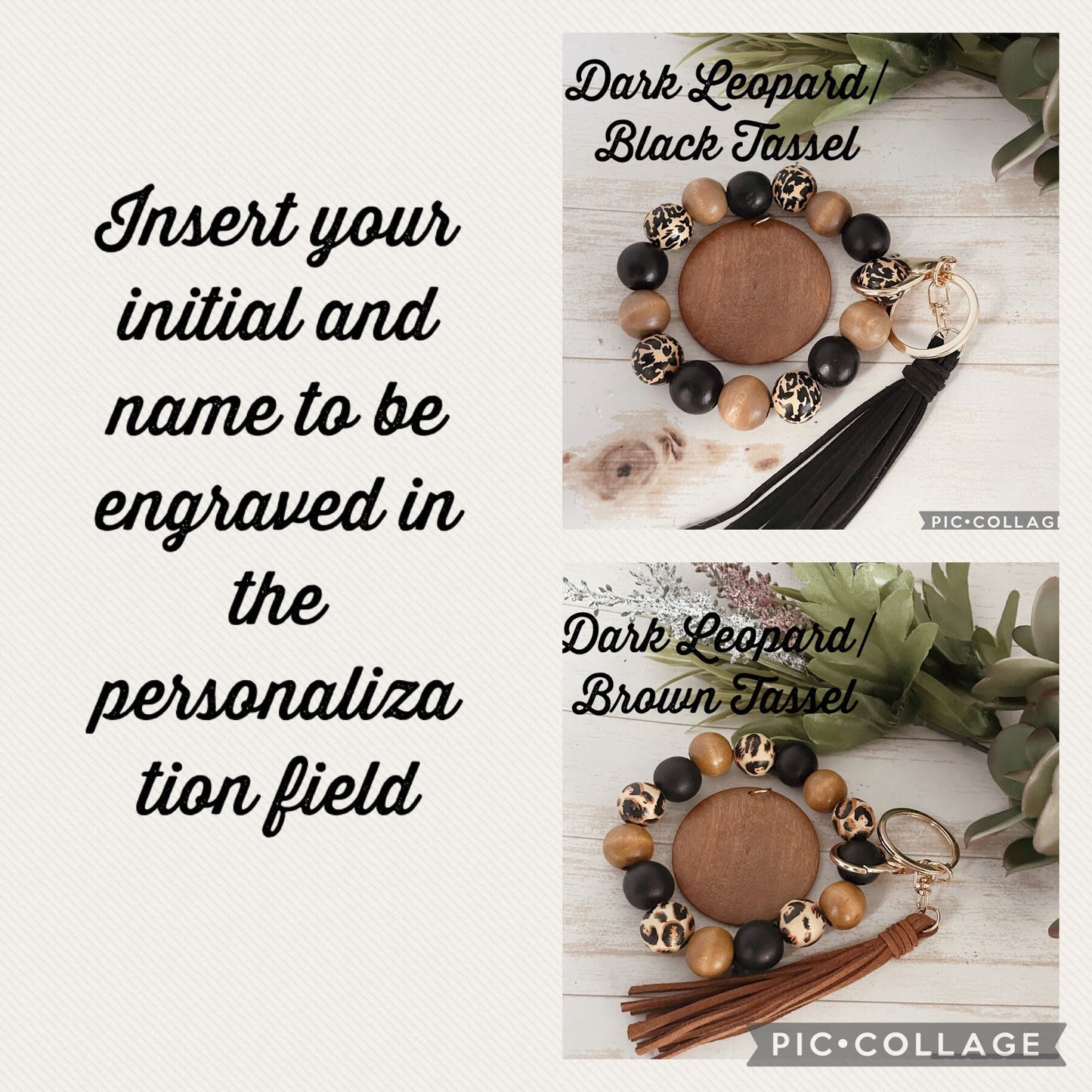 Personalized Wristlet Keychain, Engraved Keychain, Wood Bead Keychain, Bracelet Keychain, Gift for Her, Gift for Mom, Monogram Keychain