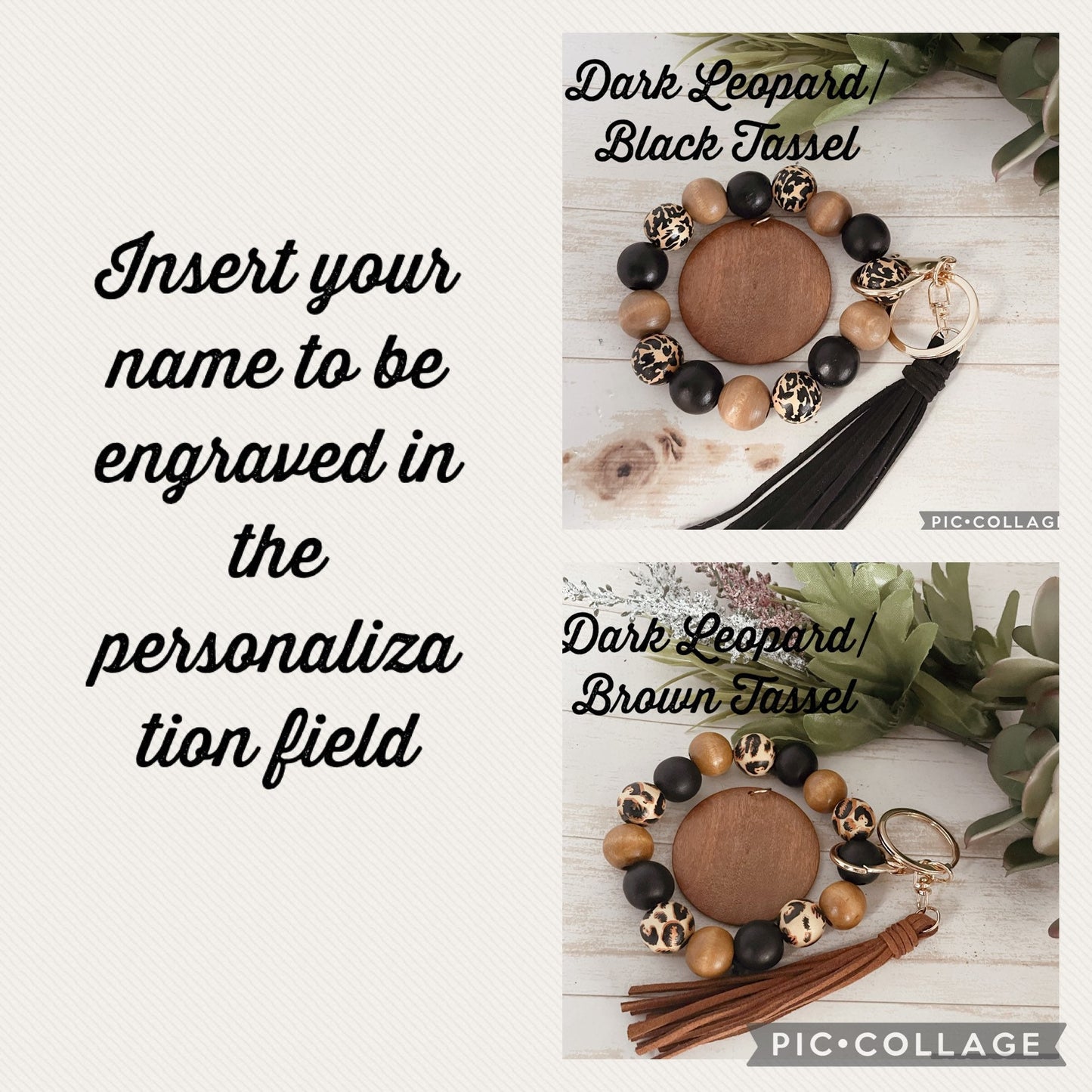 Personalized Wristlet Keychain, Engraved Keychain, Wood Bead Keychain, Bracelet Keychain, Gift for Her, Gift for Mom, Mama Keychain, Leopard