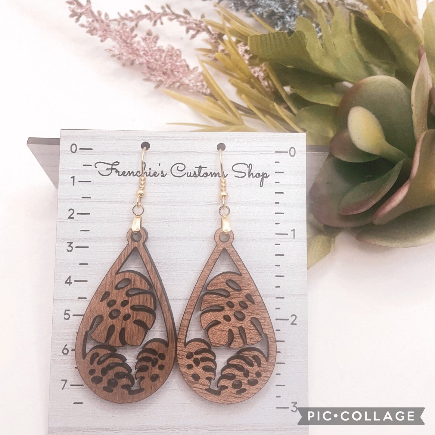 Wood Dangle Earrings, Teardrop Earrings, Nature Earrings Dangle, Nature Lover Gift for her, Monstera Earrings, Plant Lover Gift