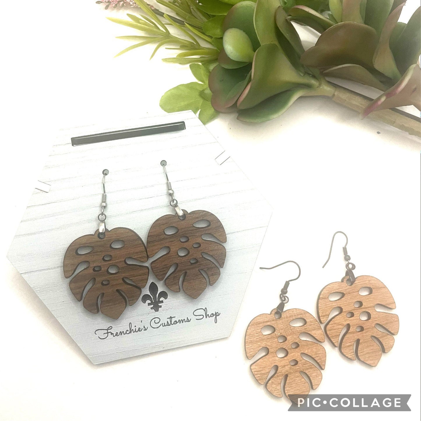 Wood Dangle Earrings, Leaf Earrings, Nature Earrings Dangle, Nature Lover Gift for her, Monstera Earrings, Plant Lover Gift, Plant Earrings