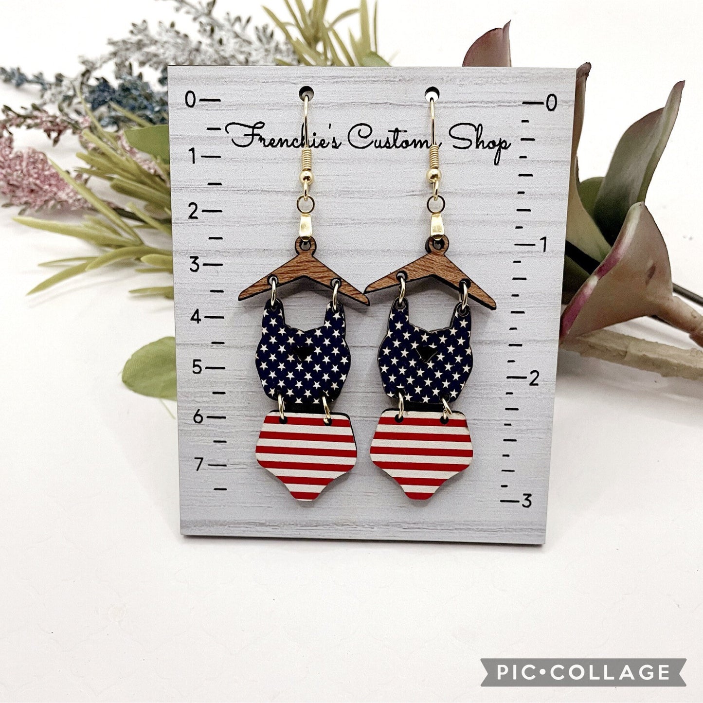 Wood Dangle Earrings, Patriotic Earrings, American Flag Earrings Dangle, Fourth of July Jewelry, Gift under 20