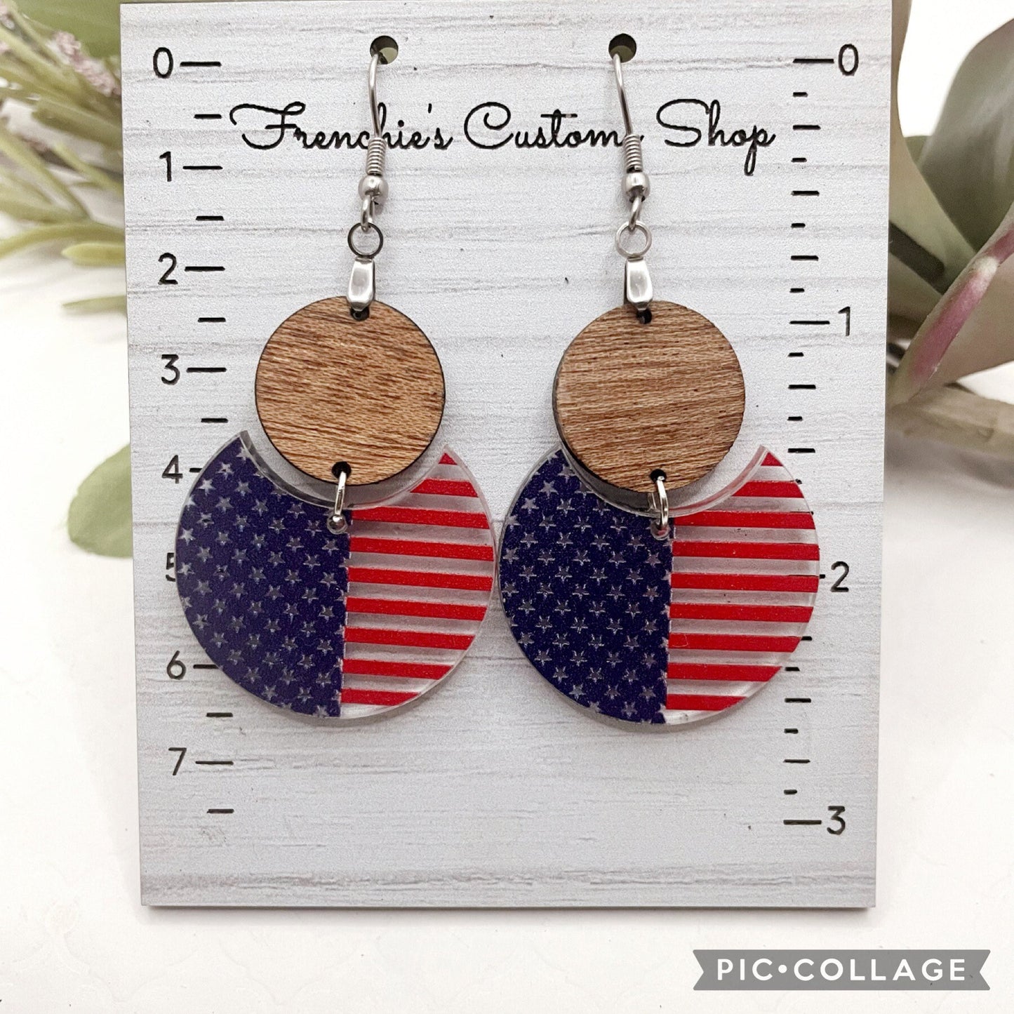 Wood Dangle Earrings, Patriotic Earrings, American Flag Earrings Dangle, Fourth of July Jewelry, Gift under 20