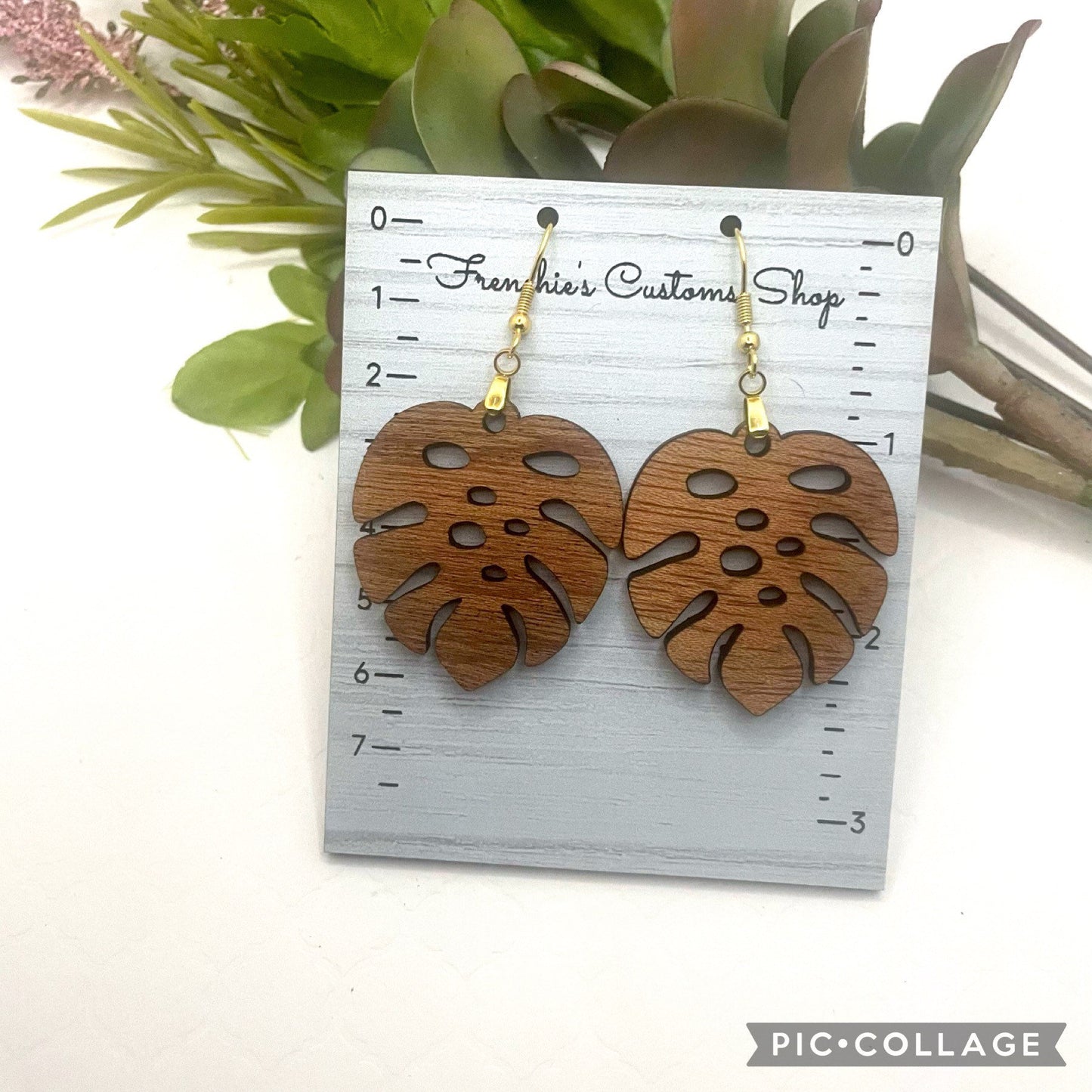 Wood Dangle Earrings, Leaf Earrings, Nature Earrings Dangle, Nature Lover Gift for her, Monstera Earrings, Plant Lover Gift, Plant Earrings