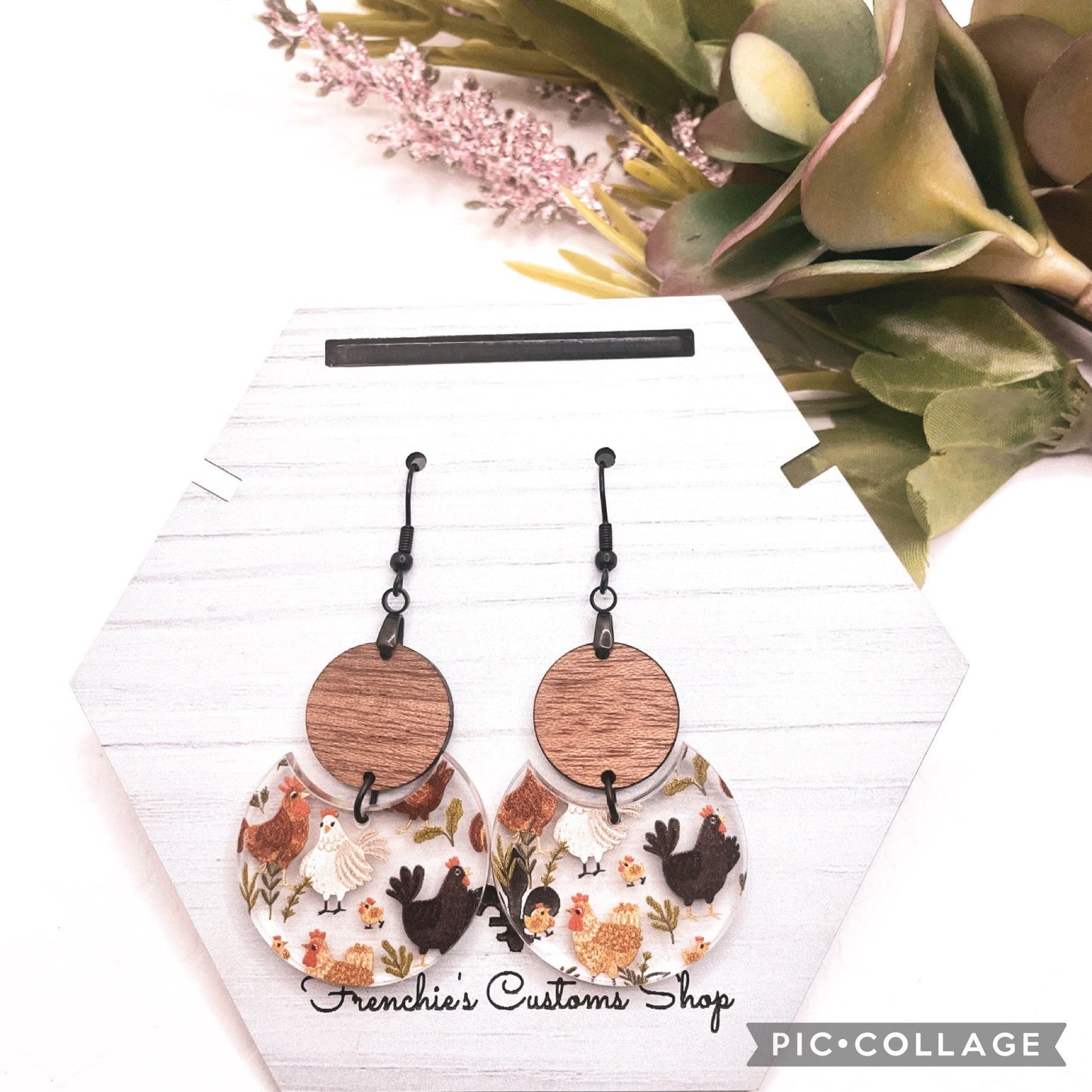 Wood Dangle Earrings, Farm Animal Decor, Chicken Lovers Earrings, Chicken Mom, Farmhouse Decor, Gift for mom