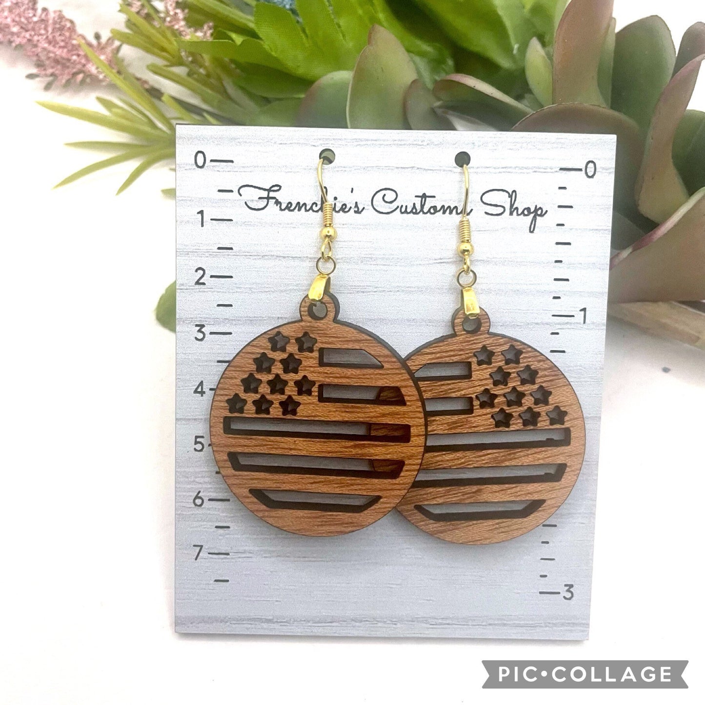 Wood Dangle Earrings, Patriotic Earrings, American Flag Earrings Dangle, Fourth of July Jewelry, Gift under 20