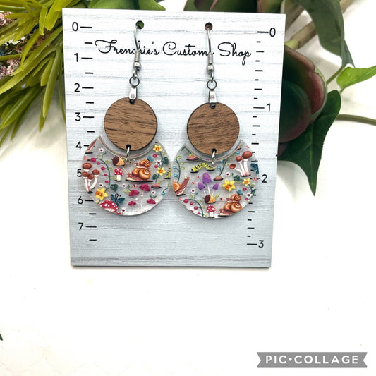 Wood Dangle Earrings, Mushroom Earrings Dangle, Fairy Garden Earrings, Cottage Decor Earrings,Gift for mom, Gift under 20