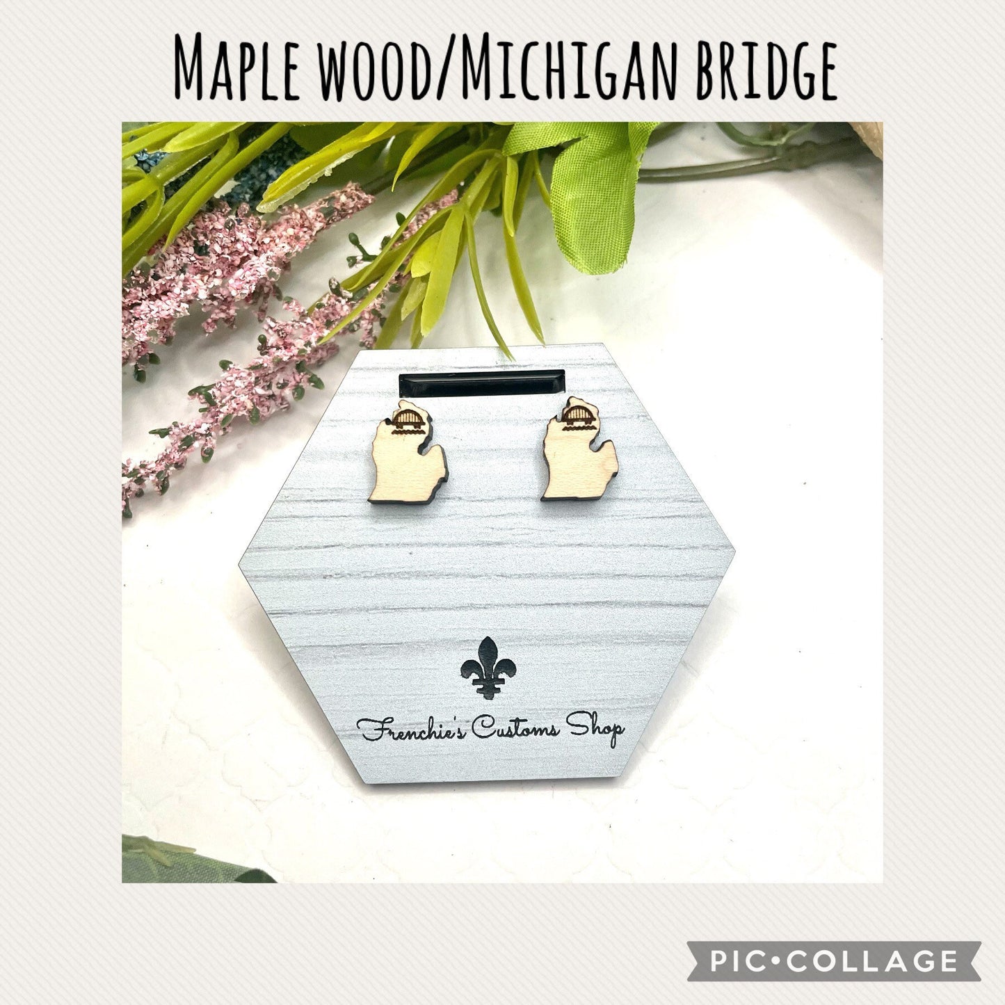 Wood Stud Earrings, Farmhouse stud earrings, Michigan earrings, State earrings, Michigan Lover earrings, Gift for Christmas, Gift for mom