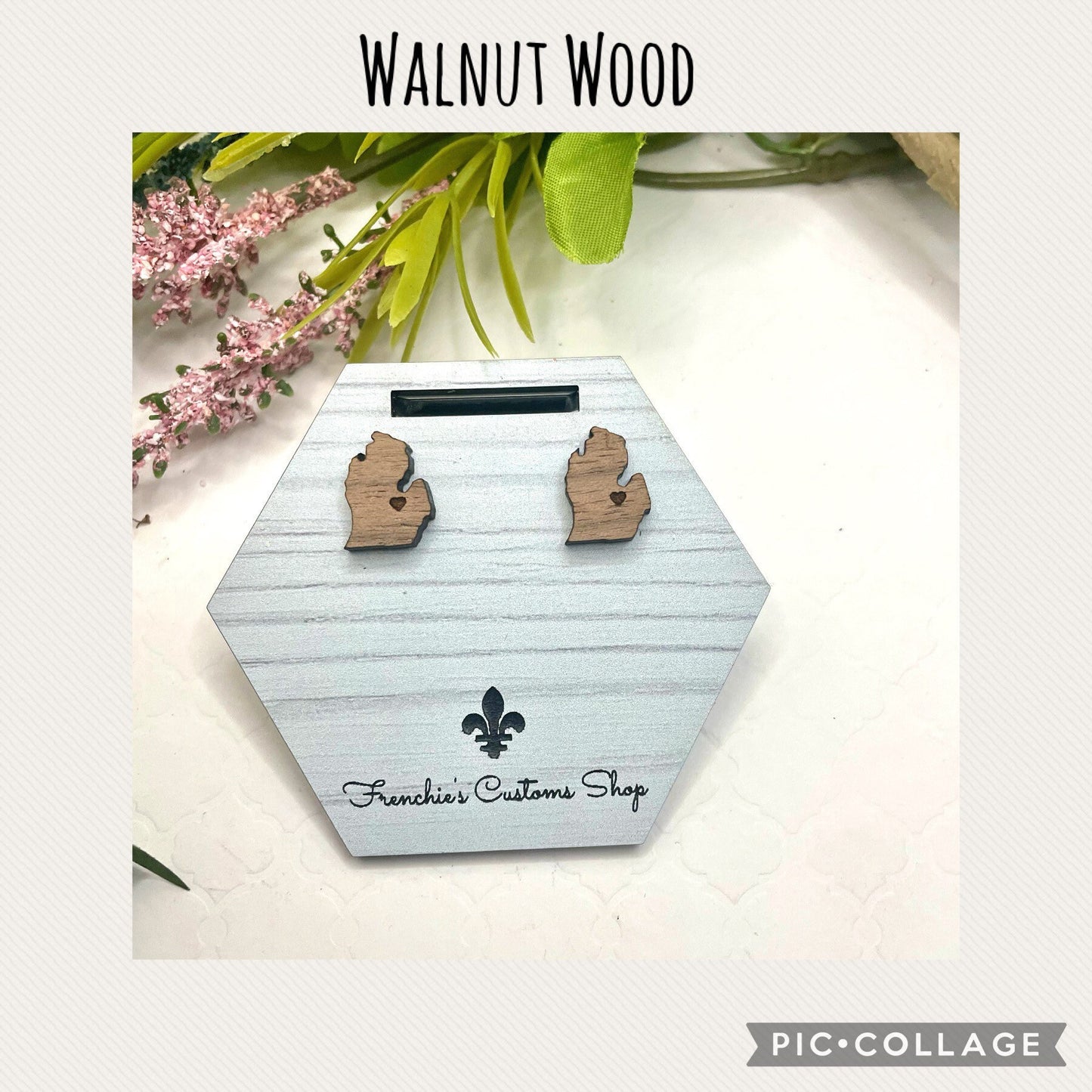 Wood Stud Earrings, Farmhouse stud earrings, Michigan earrings, State earrings, Michigan Lover earrings, Patriotic Jewelry, Gift for mom