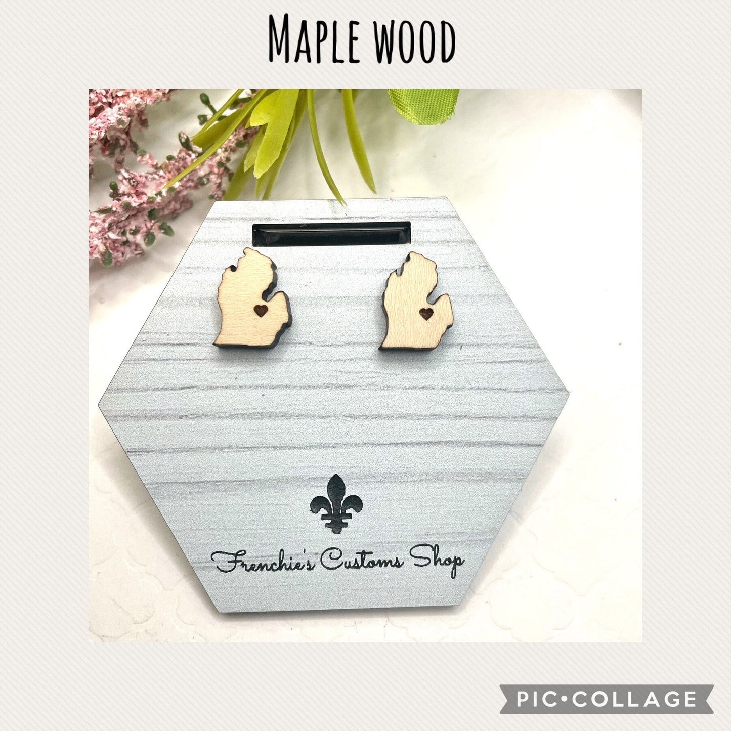 Wood Stud Earrings, Farmhouse stud earrings, Michigan earrings, State earrings, Michigan Lover earrings, Patriotic Jewelry, Gift for mom