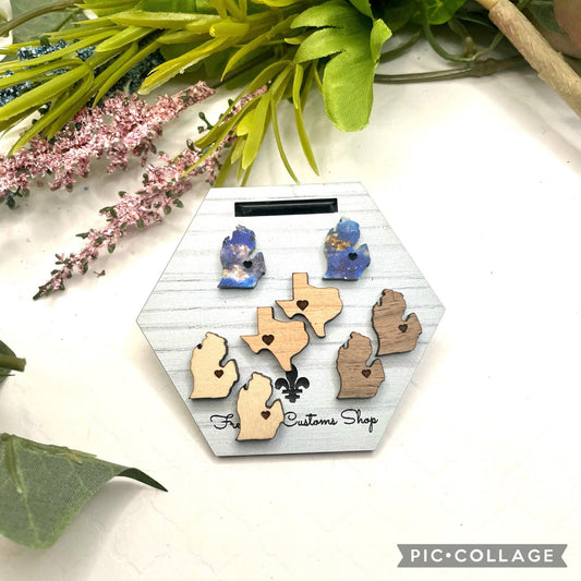 Wood Stud Earrings, Farmhouse stud earrings, Michigan earrings, State earrings, Michigan Lover earrings, Patriotic Jewelry, Gift for mom