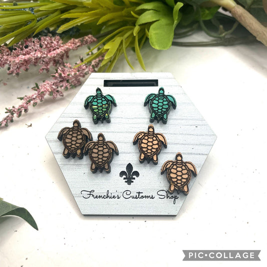 Wood Stud Earrings, Turtle stud earrings, Summer earrings, Beach earrings, Turtle Lover earrings, Turtle Jewelry, Gift for mom