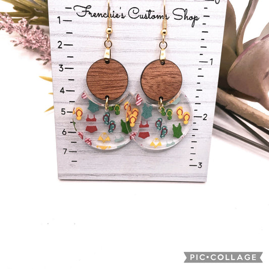 Wood Dangle Earrings, Beach Earrings Dangle, Summer Earrings, Flip Flops Earrings,Gift for mom, Gift under 20