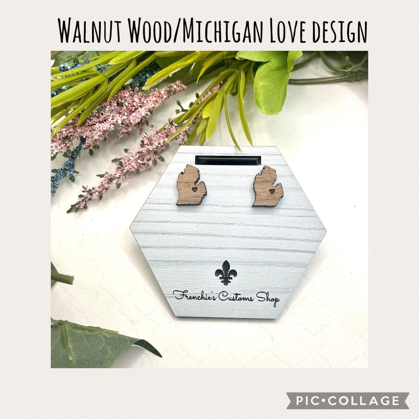 Wood Stud Earrings, Farmhouse stud earrings, Michigan earrings, State earrings, Michigan Lover earrings, Gift for Christmas, Gift for mom