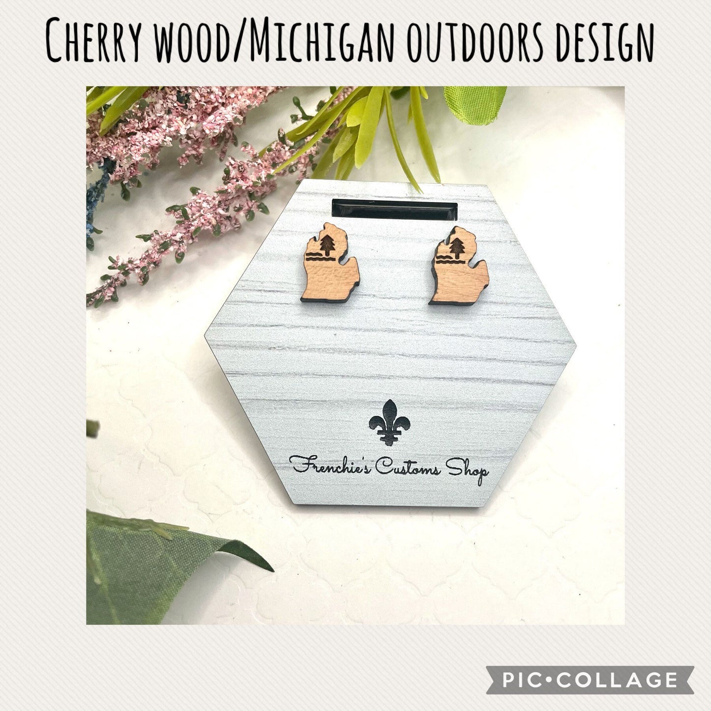 Wood Stud Earrings, Farmhouse stud earrings, Michigan earrings, State earrings, Michigan Lover earrings, Gift for Christmas, Gift for mom