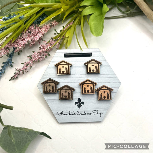 Wood Stud Earrings, Farmhouse stud earrings, Nativity earrings, Religious Jewelry, Gift for Christmas, Gift for mom