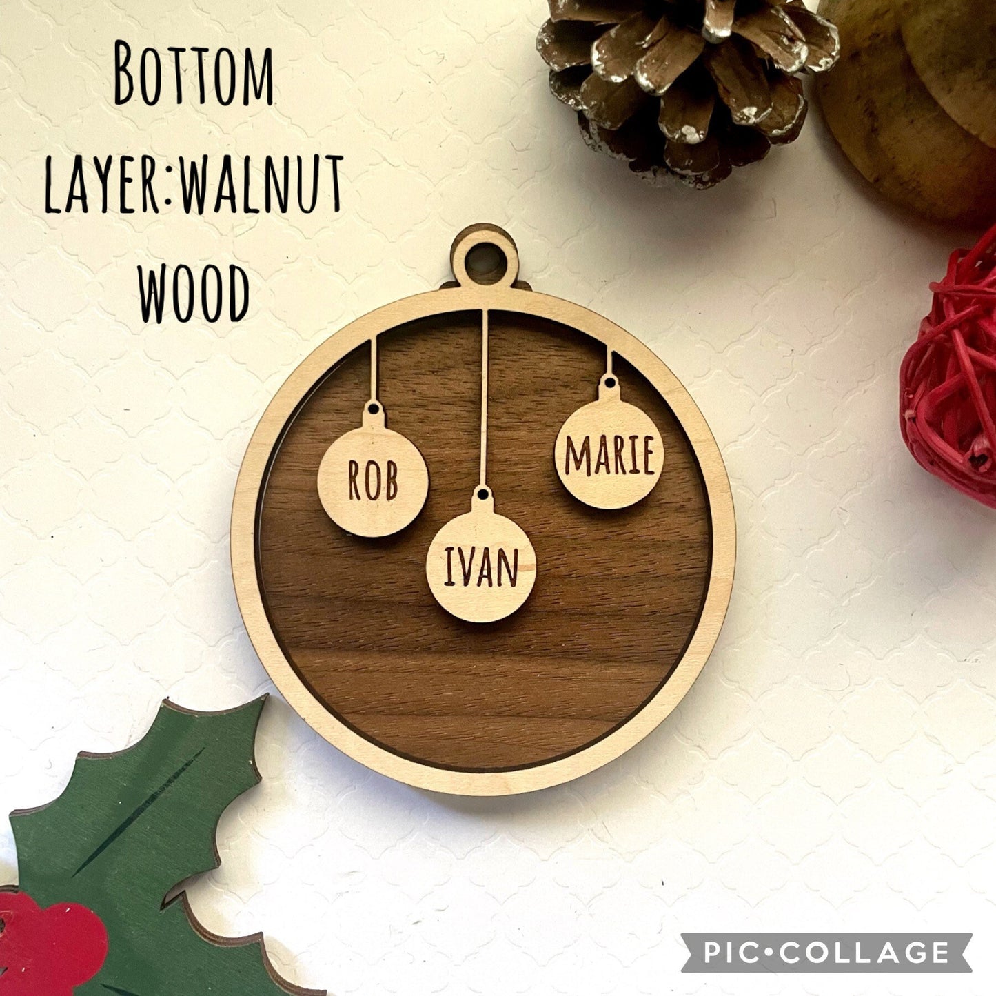 Personalized Gift, Custom Engraved Ornament, Home Decor, Holiday decor, Family Wood Ornament, Pet Ornament, up to 10 people