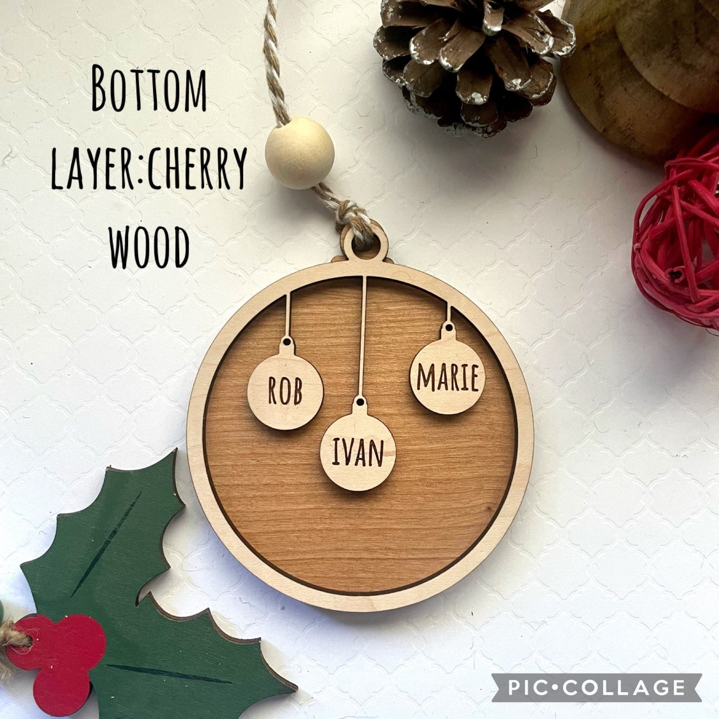 Personalized Gift, Custom Engraved Ornament, Home Decor, Holiday decor, Family Wood Ornament, Pet Ornament, up to 10 people