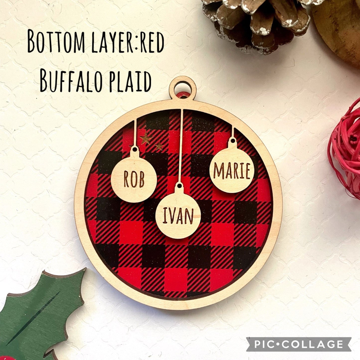 Personalized Gift, Custom Engraved Ornament, Home Decor, Holiday decor, Family Wood Ornament, Pet Ornament, up to 10 people