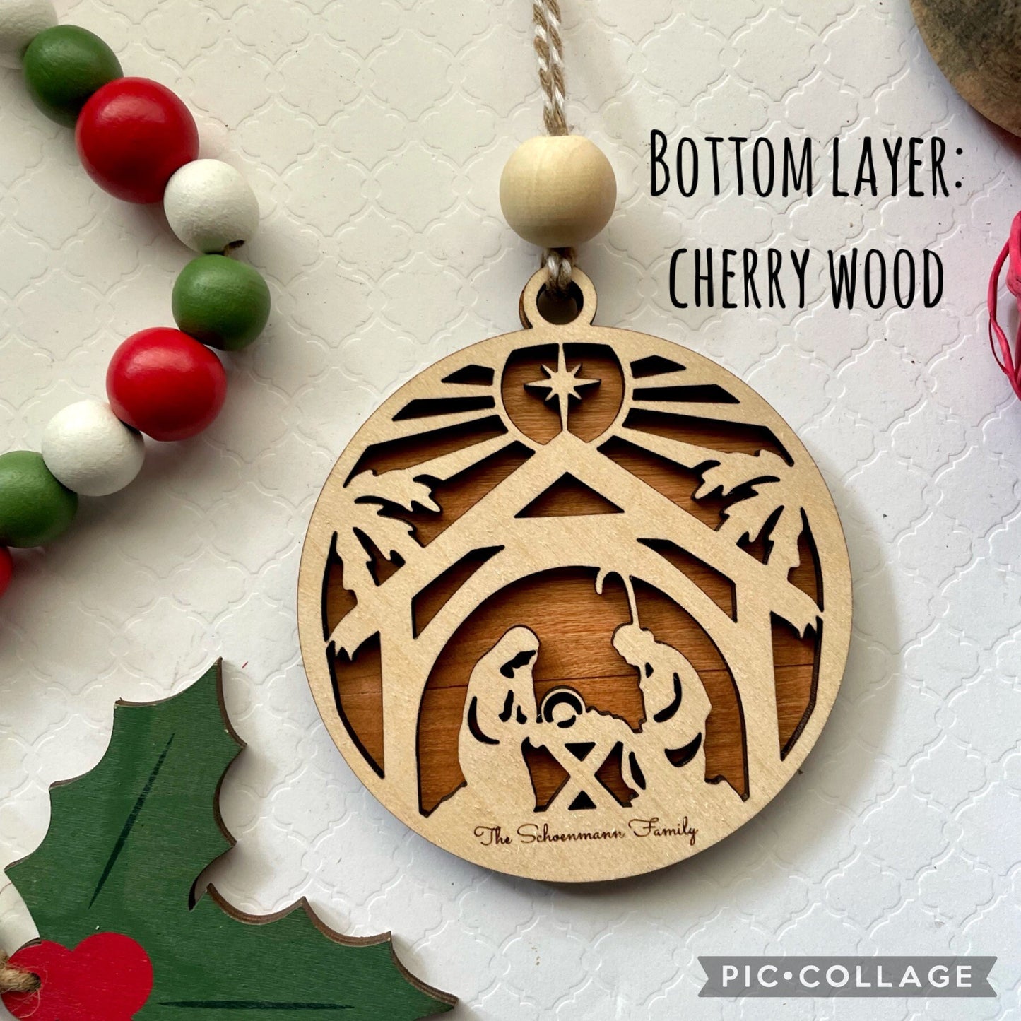 Engraved Wood Ornament, Personalized Nativity Ornament , Religious Ornament, Farmhouse Decor, Ornament, Christmas Gift for mom