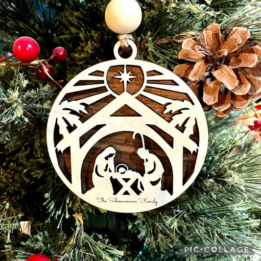 Engraved Wood Ornament, Personalized Nativity Ornament , Religious Ornament, Farmhouse Decor, Ornament, Christmas Gift for mom