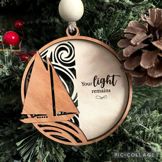 Engraved Wood Ornament, Remembrance Ornament, Ship Memorial Ornament, Farmhouse Ornament, Sea Ornament, Christmas Ornament