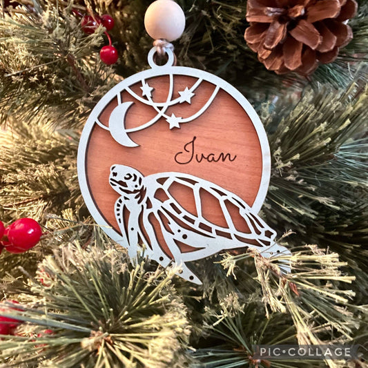 Personalized Ornament, Turtle Engraved Ornament, Holiday Decor, Turtle Gift for son, Turtle Gift for daughter, Family Keepsake