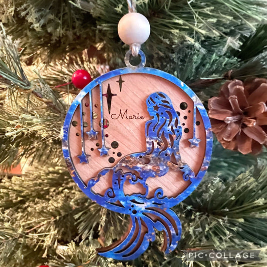 Personalized Ornament, Mermaid Engraved Ornament, Holiday Decor, Mermaid Gift for girl, Mermaid Gift for daughter, Family Keepsake