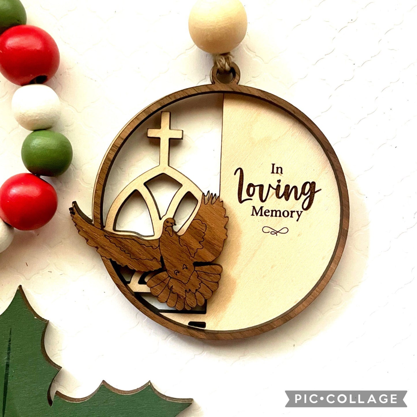 Engraved Wood Ornament, Remembrance Ornament, Dove Memorial Ornament, Farmhouse Ornament, Church Ornament, Family keepsake, Gift for Family