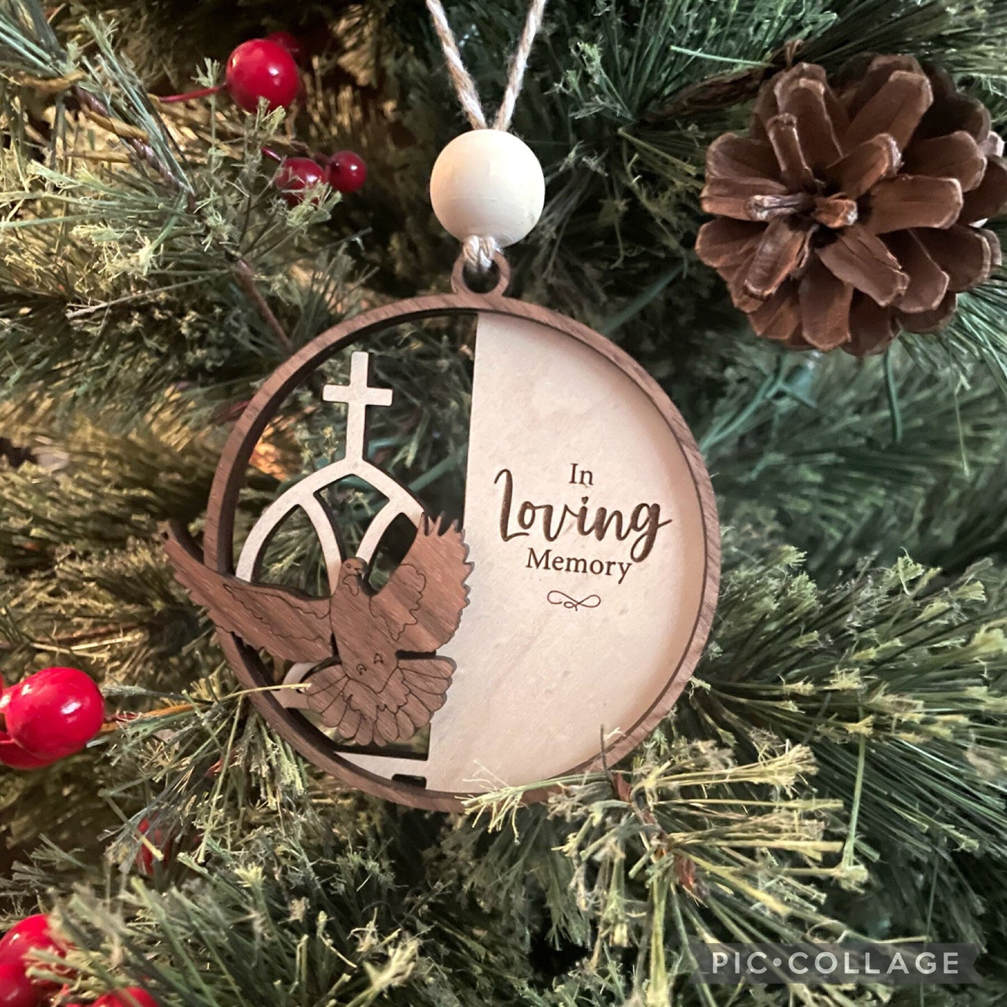 Engraved Wood Ornament, Remembrance Ornament, Dove Memorial Ornament, Farmhouse Ornament, Church Ornament, Family keepsake, Gift for Family