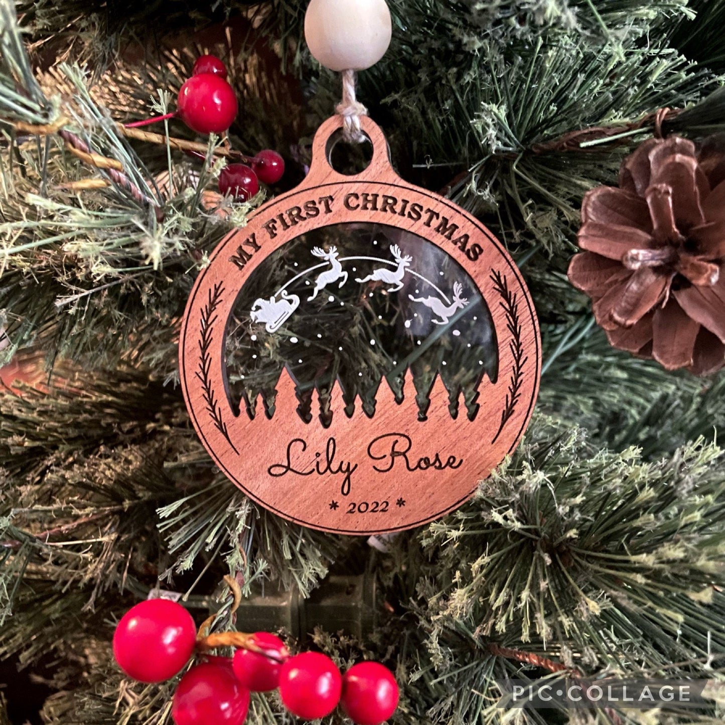 New Baby Ornament, Wood Engraved Personalized Ornament, First Christmas Ornament, New Baby Keepsake, Gift for mom, Gift for Parents