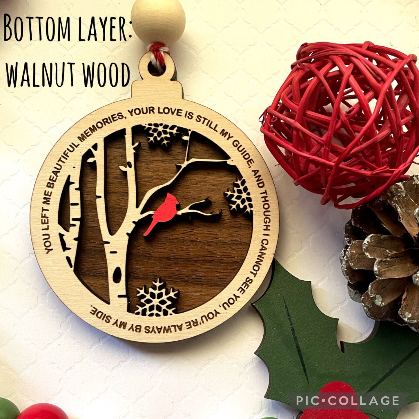 Engraved Wood Ornament, Remembrance Ornament , Cardinal Ornament, Farmhouse, 2022 Ornament, Memorial Ornament, Christmas Ornament