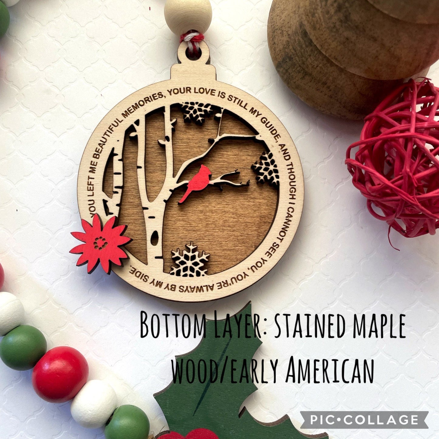 Engraved Wood Ornament, Remembrance Ornament , Cardinal Ornament, Farmhouse, 2022 Ornament, Memorial Ornament, Christmas Ornament