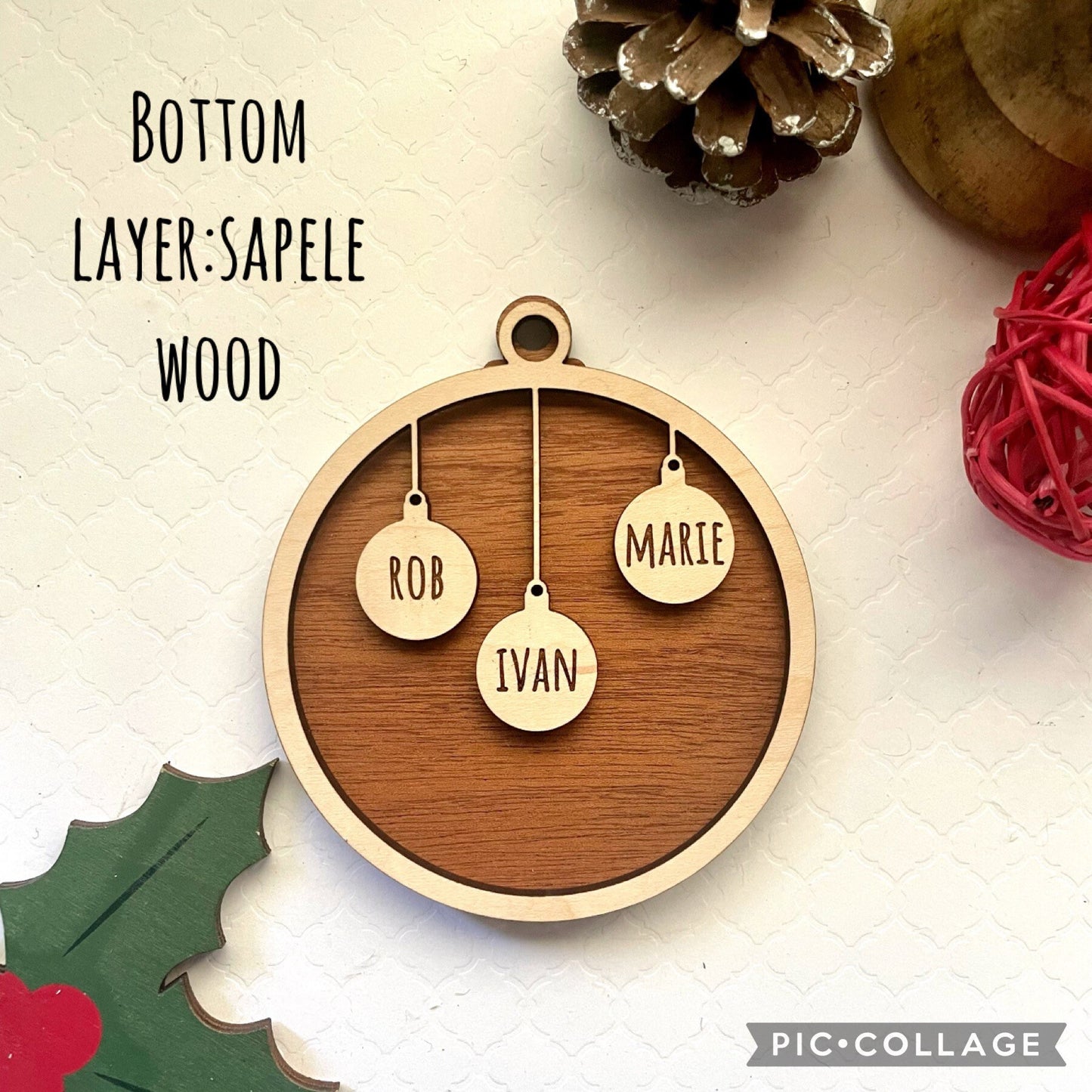 Personalized Gift, Custom Engraved Ornament, Home Decor, Holiday decor, Family Wood Ornament, Pet Ornament, up to 10 people