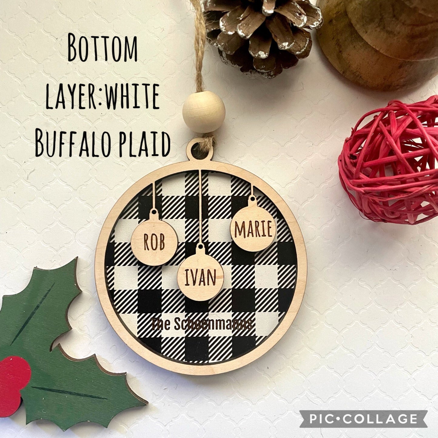 Personalized Gift, Custom Engraved Ornament, Home Decor, Holiday decor, Family Wood Ornament, Pet Ornament, up to 10 people